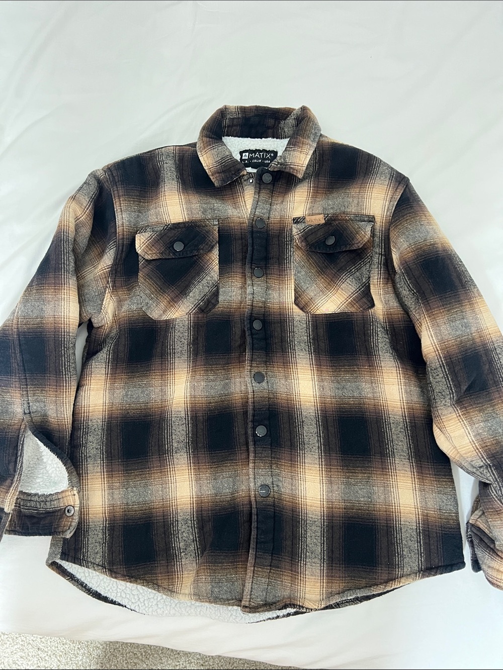 Matix Sherpa-Lined Plaid Button-Up Jacket - Black & Tan